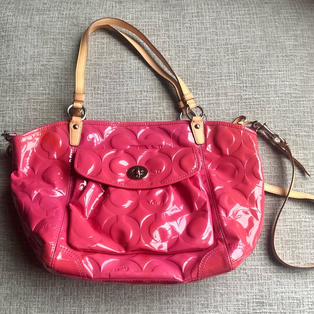 New Coach Pink Patent Leather Tote Crossbody Strap